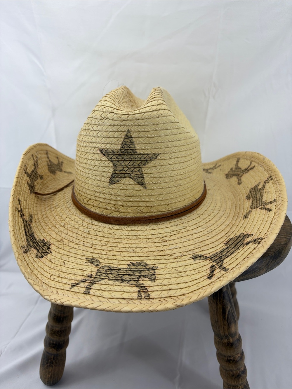 SunBody Kid's Signed Star and Horses Cattleman Straw Cowboy Hat Model #hgkc